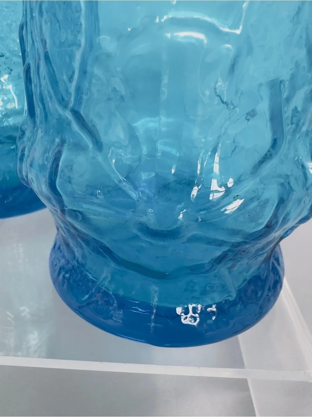 Handblown Textured Blue Glass Tumblers - Pair Anchor Hocking Rain Flower 70